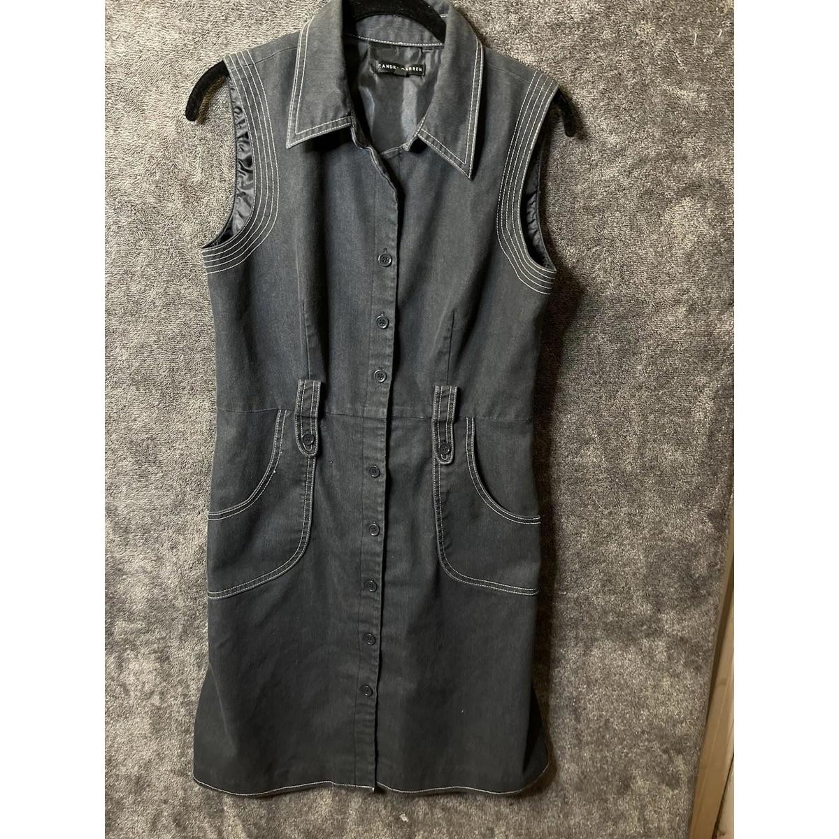 Sandra Darren Denim Sleeveless Tunic Vest 10 Blk Stretch